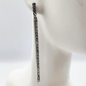 Silver-Tone & Cubic Zirconia Dangle Drop Bar Style Earrings Bridal Feminine